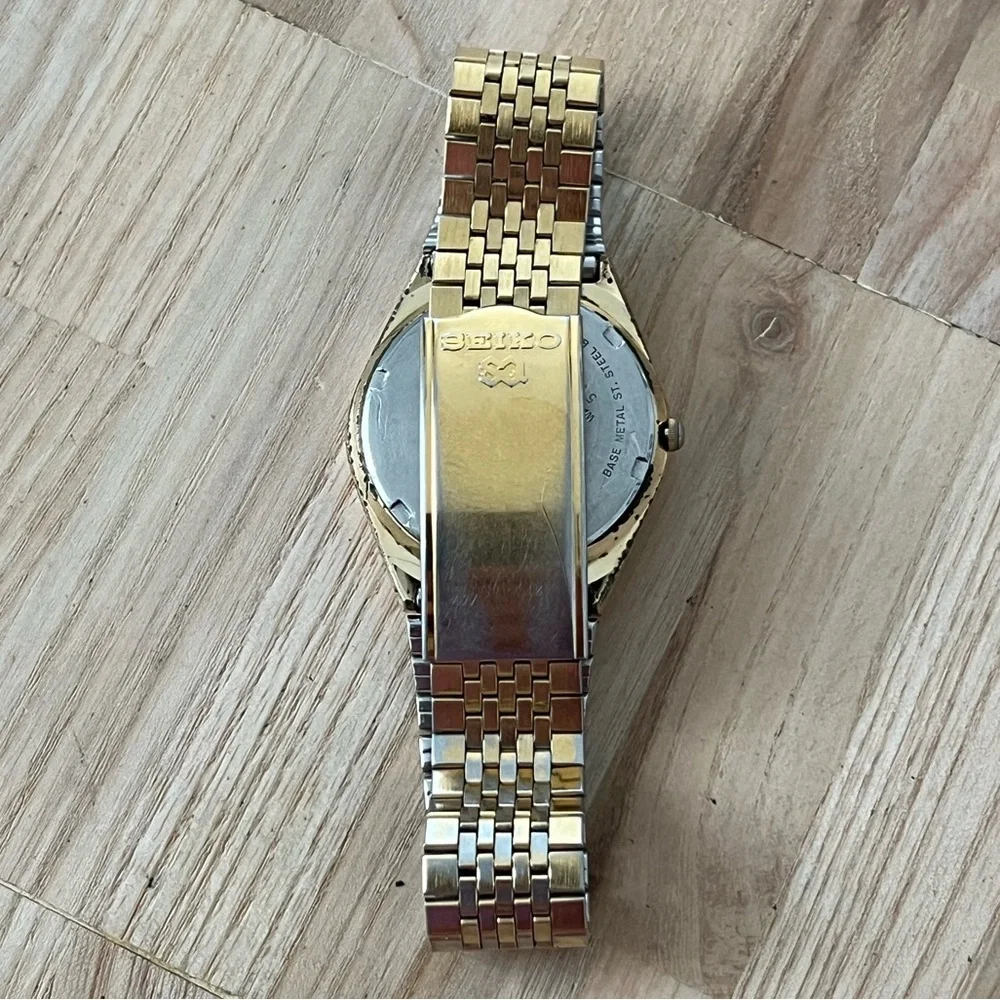 Seiko SQ Vintage Men’s Watch Gold Bracelet, Dial, Case, Day Date New Crystal